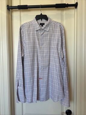 Men's Banana Republic White & Blue Checked Button-Down Shirt, XXL